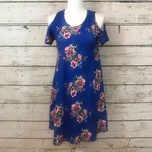 Adorable Blue Floral Off Shoulder Dress